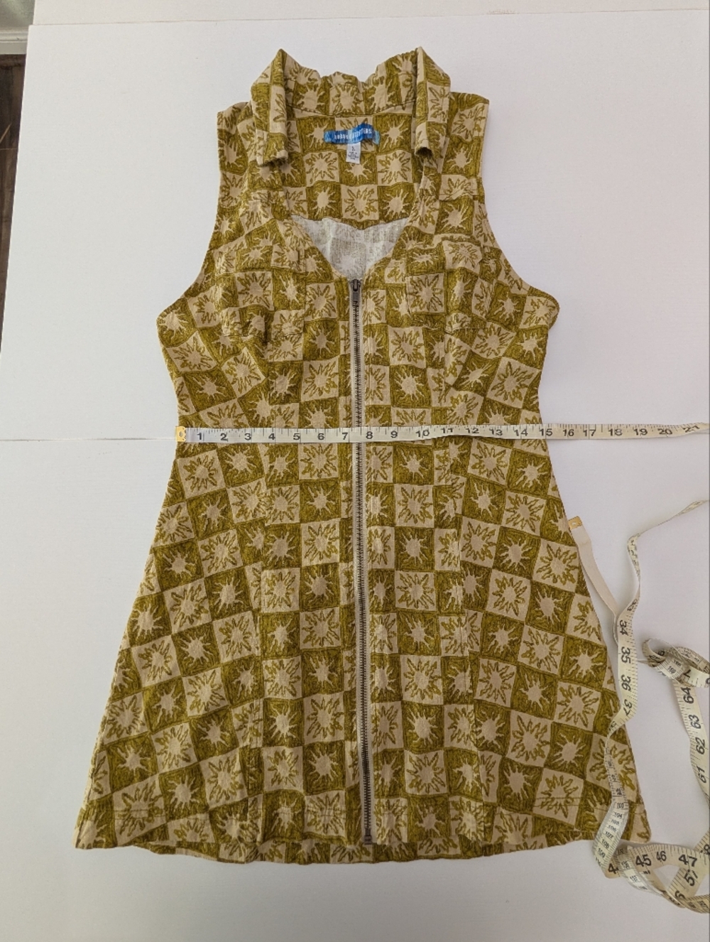 Urban Outfitters Freya Sunshine Collared Zip Mini Dress Sz L Linen Blend Green - Picture 8 of 12